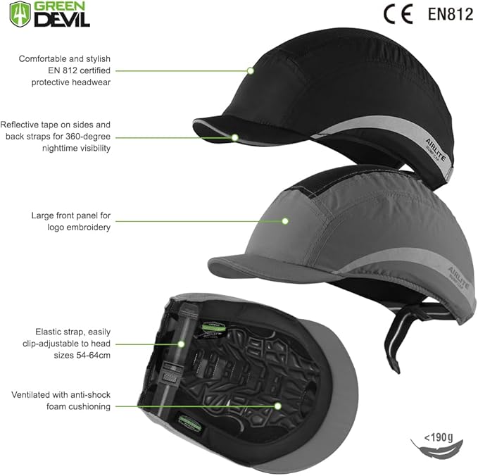GREEN DEVIL Safety Bump Cap Super Lightweight Breathable Baseball Cap Style Head Protection Hard Hat for Men Women