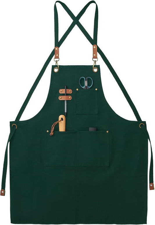 Canvas Aprons, Kitchen Chef Aprons, Work Aprons for Men Women, Adjustable Strap Aprons with 3 Pockets