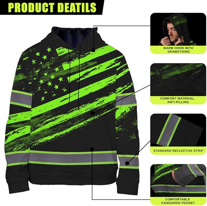 Maddly High Visibility US Flag Collection Safety Workwear Custom Name for Workers, Runners, Truckers, Patriotic