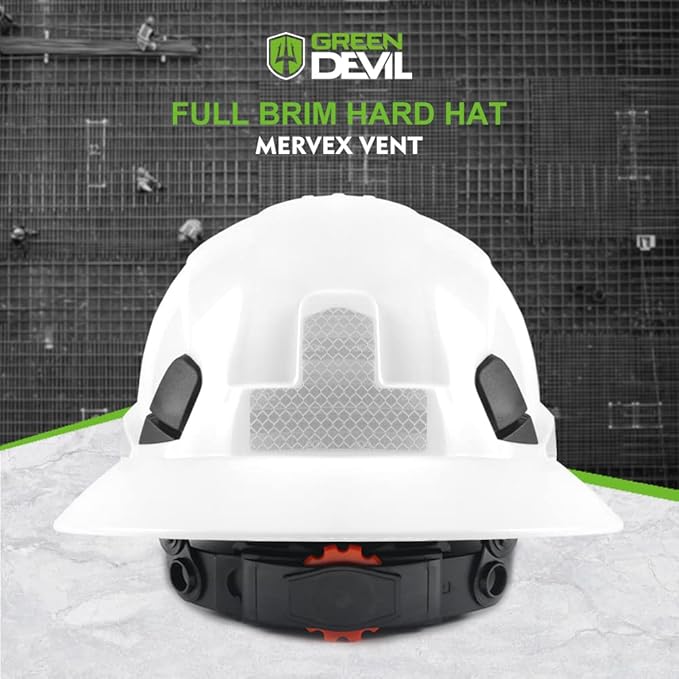 Full Brim Hard Hat Vented Construction Safety Helmet OSHA Approved Cascos De Construccion Work Hardhats with Cooling Towel for Men&Women 6 Point Adjustable Ratchet Suspension