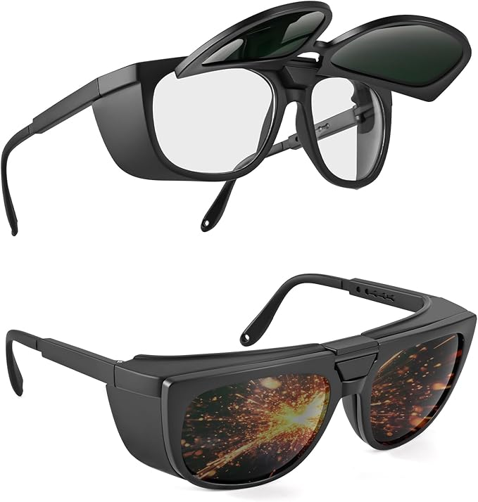Dual Lens Welding Glasses, ANSI Z87.1 Clear/Shade Switchable ，Anti-scratch Safety Glasses, UV Protection, IR Shade Lens