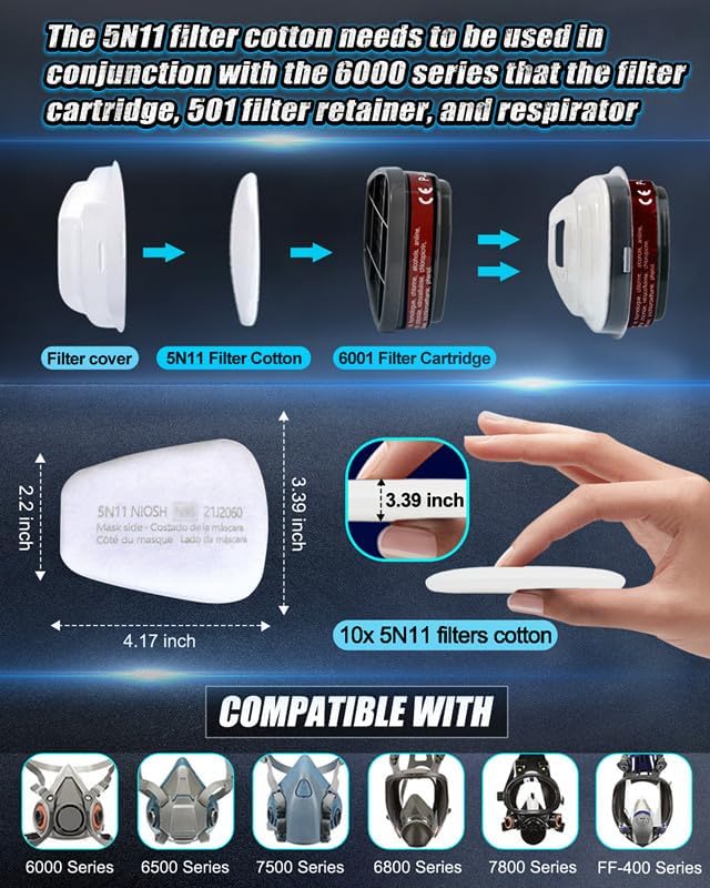 Respirator Gas Mask With 6001 Filters, Gas Masks Survival Nuclear and Chemical for Painting, Organic Vapors