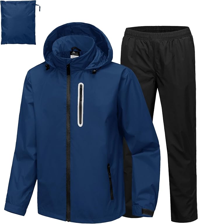 SWISSWELL Men's Waterproof Golf Rain Suit Rain Gear Jacket and Pant Outdoor Lightweight Hooded Raincoat