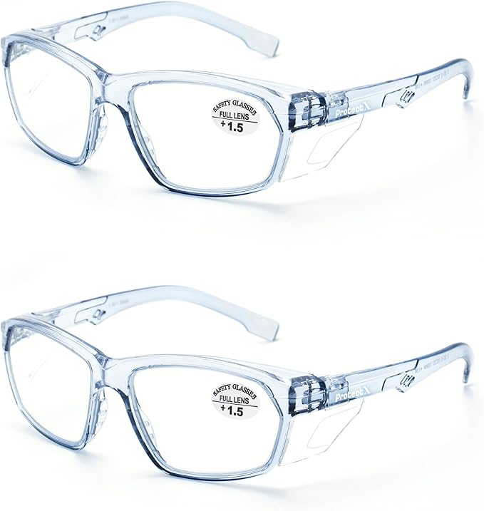 ProtectX Stylish Anti-Fog & Scratch-Resistant Safety Glasses With Readers, UV Protection Goggles, Anti-Impact Lightweight Glasses for Men＆Women 1.5-2 Pack,Blue