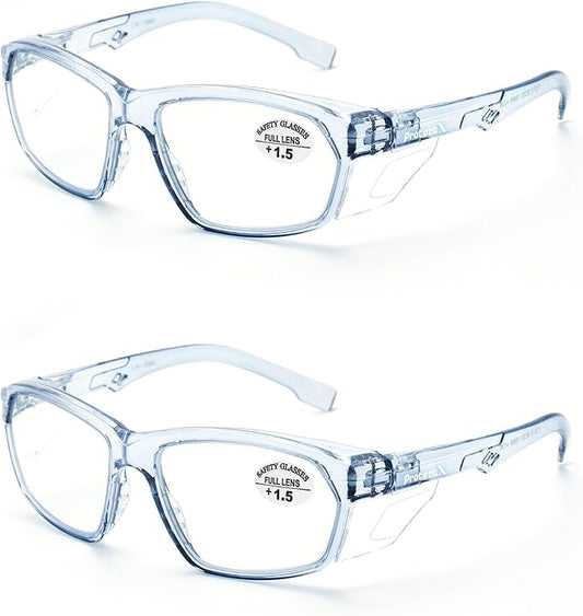 ProtectX Stylish Anti-Fog & Scratch-Resistant Safety Glasses With Readers, UV Protection Goggles, Anti-Impact Lightweight Glasses for Men＆Women 1.5-2 Pack,Blue