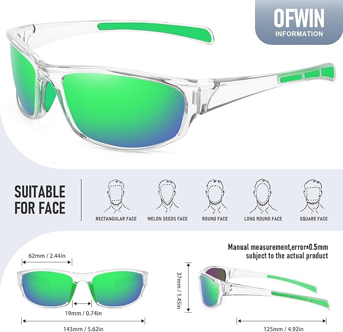 Sports Polarized Sunglasses for Men Women Wrap Around Sun Glasses Fishing Cycling Driving Running UV Protection