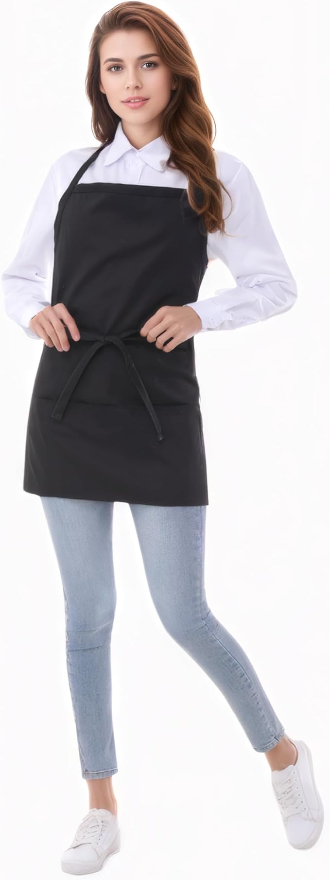 Short Cotton Aprons for Women with 3 Pockets, Chef Apron for Unisex,Waitress Apron for Kitchen Cooking Restaurant BBQ