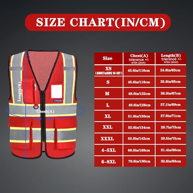 AYKRM 11 color High Vis Reflective Safety Vest for Women Men Security Pocket Zipper