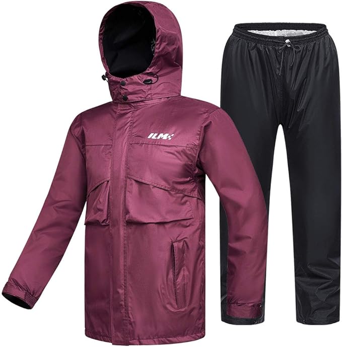 ILM Motorcycle Rain Suit for Women Waterproof Resistant Raincoat 6 Pockets 2 Pieces Packable Rainwear Jacket and Pants Model RS02