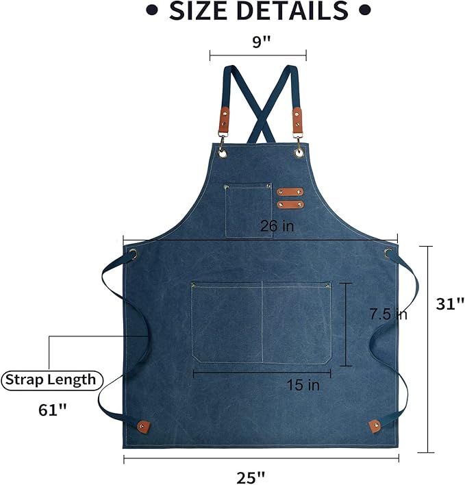 Cotton Canvas Cross Back Apron for Men and Women,Chef Apron With Adjustable Strap and Large Pockets,Kitchen Cooking Baking Bib Heavy Duty Work Apron