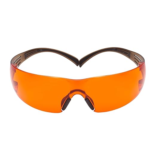3M Safety Glasses, SecureFit, 20 Pack, ANSI Z87, Scotchgard Anti-Fog Anti-Scratch, Orange Lens, Brown/Black Frame, Flexible Temples