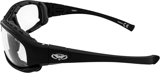 Global Vision Assault 24 Motorcycle Sunglasses Safety Glasses ANSI Z87.1 Convertible to Goggles Foam-Padded Black Frame w/Photochromic Lenses (Clear to Smoke)