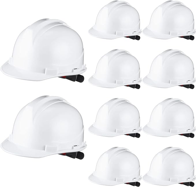 Leumoi 10 Pcs Suspension Hard Hat, Construction Hard Hat for Safety, Ratchet Cap Style with Self Adjusting Crown Straps for Man Woman