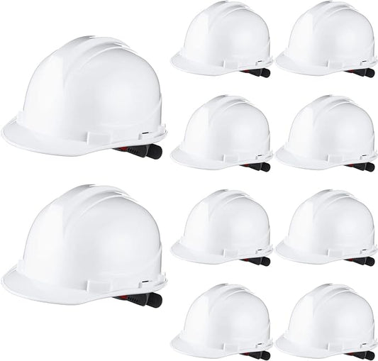 Leumoi 10 Pcs Suspension Hard Hat, Construction Hard Hat for Safety, Ratchet Cap Style with Self Adjusting Crown Straps for Man Woman