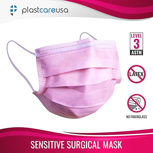 PlastCare USA 100 4-Ply Disposable ASTM Level 3 Pink Face Masks Guardian (2 Boxes of 50)