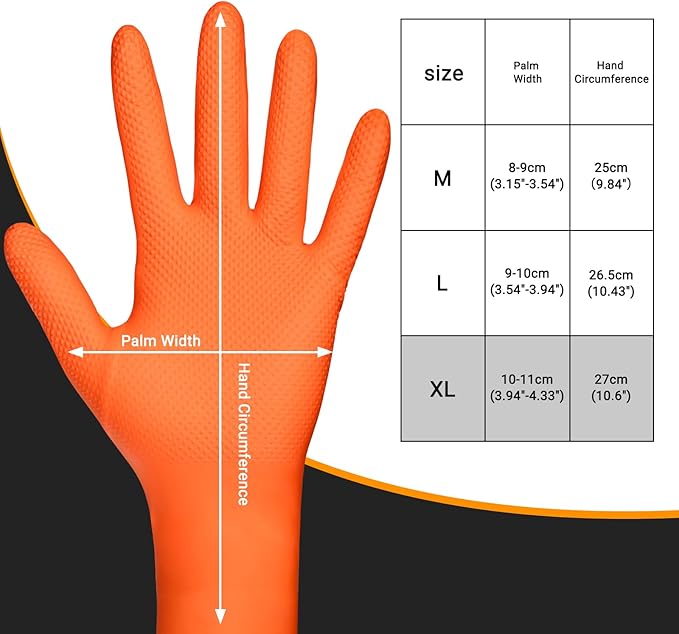 10 Mil Orange Nitrile Gloves XL, 100 PCS Heavy Duty Chemical Resistant Oil Resistant Mechanics Disposable Work Gloves for Cooking, Washing Dishes, Gardening, Cleaning, Painting