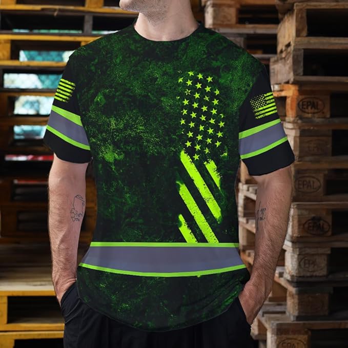Maddly High Visibility US Flag Collection Safety Workwear Custom Name for Workers, Runners, Truckers, Patriotic