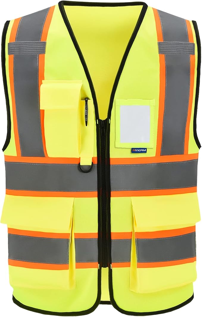 AYKRM 11 color High Vis Reflective Safety Vest for Women Men Security Pocket Zipper