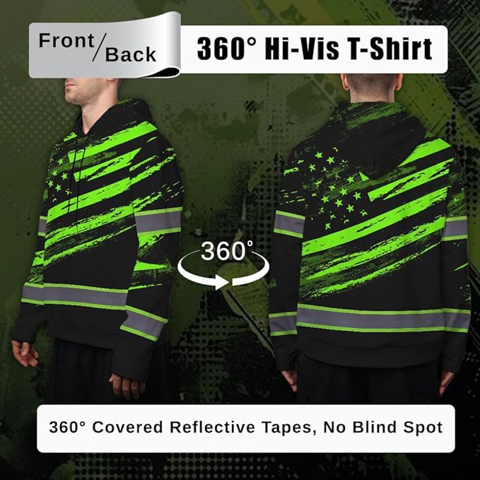 Maddly High Visibility US Flag Collection Safety Workwear Custom Name for Workers, Runners, Truckers, Patriotic