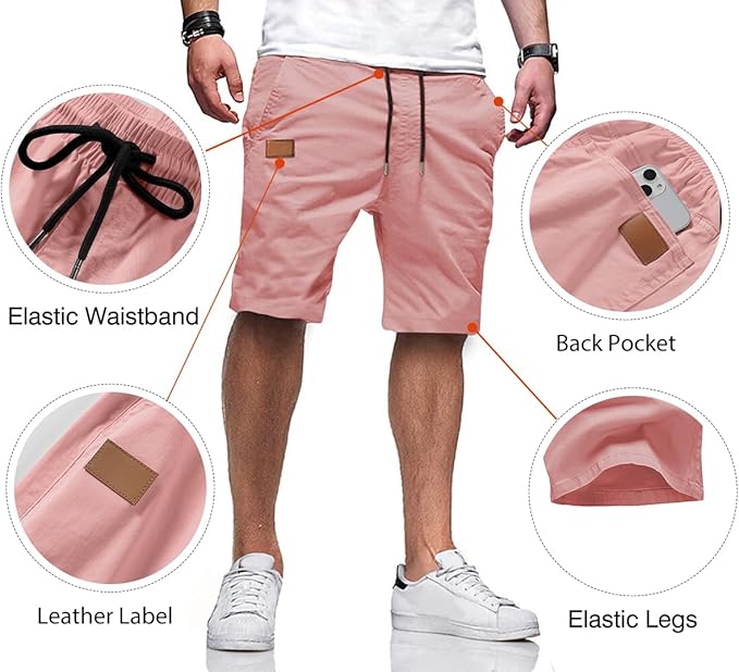 JMIERR Mens Casual Shorts - Cotton Drawstring Summer Beach Stretch Twill Chino Golf Shorts