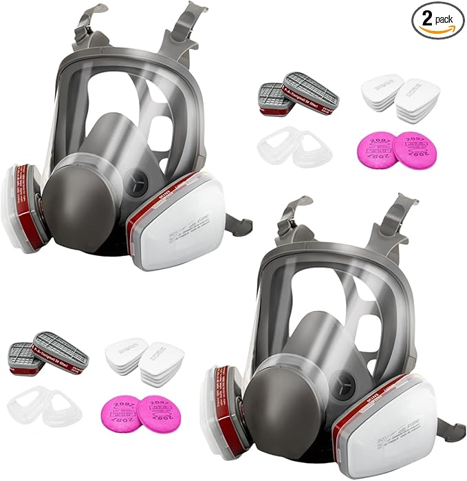 2 Set 6800 Full Face Gas Mask - Anti-fog, Dust-proof Respirator with 2097 & 6001CN Filters Protection for Painting, Chemicals, Polishing, Welding