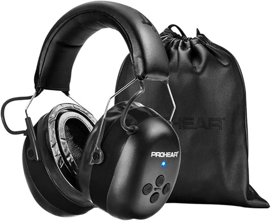 PROHEAR 037 Gel Ear Pads Bluetooth 5.3 Hearing Protection Headphones,1500mAh Rechargeable Battery for 120H Playtime Perfect for Mowing Workshops Snowblowing - Black