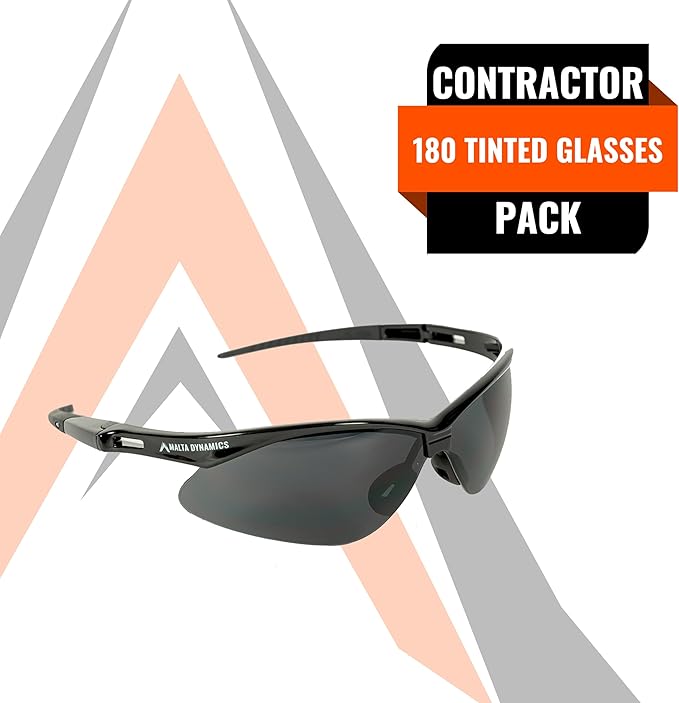 Malta Dynamics APEX Safety Glasses – Construction Safety Glasses for Men and Women with Anti Scratch and Anti Fog Protection, ISEA & ANSI Z87 Compliant (Tinted, 180 Pairs)
