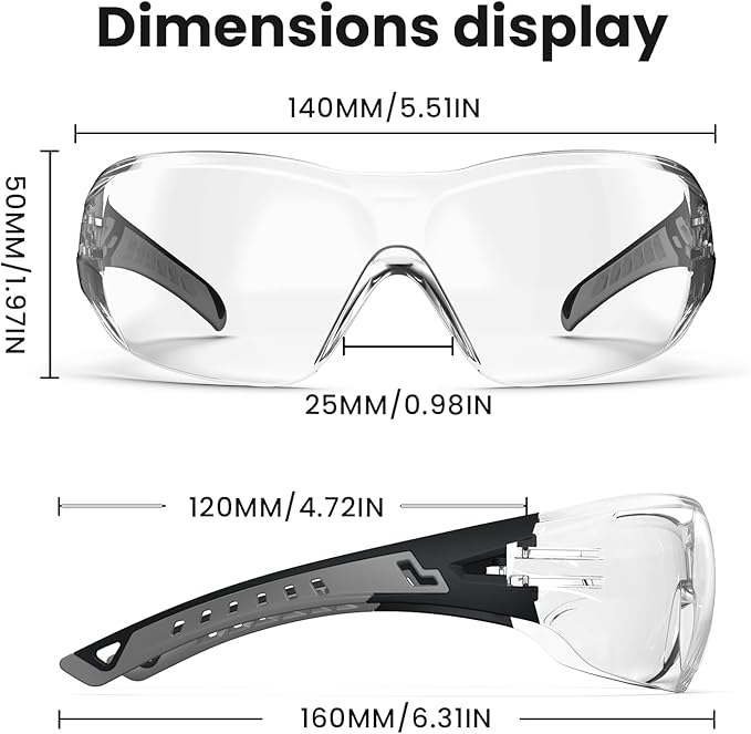 Safety Glasses with Clear Wraparound Lenses and Vented Frame