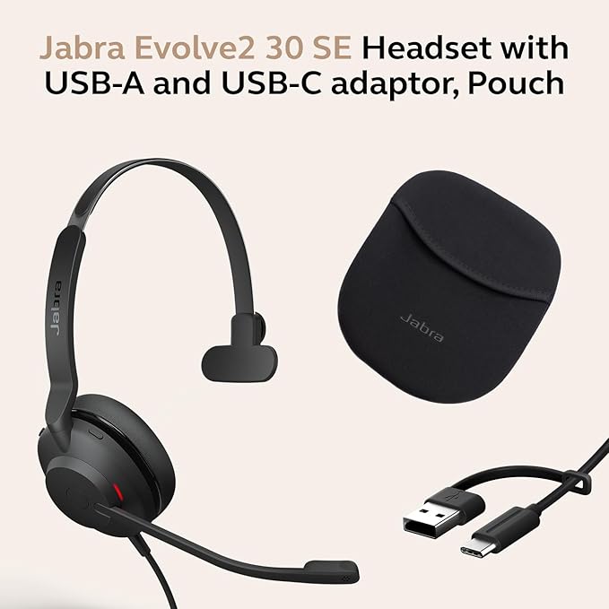 Jabra Evolve2 30 SE (2025 Version) Wired Single-Ear Headset with Microphone for Work – Computer Headset - New USB-A and USB-C Cable - Works with All Online Meeting Platforms - Black