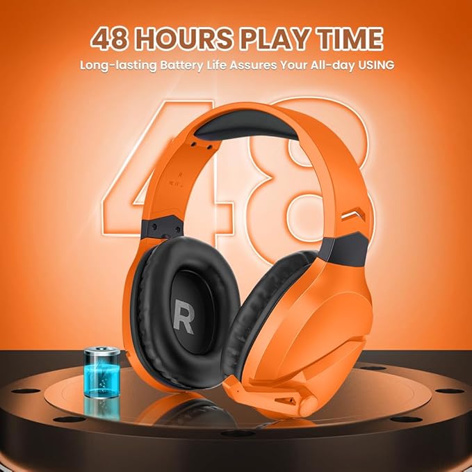 Wireless Gaming Headset with Noise Canceling Microphone for PS5, PC, PS4, 2.4G/Bluetooth Gaming Headphones with USB and Type-c Connector, Wired Mode for Controller - Orange