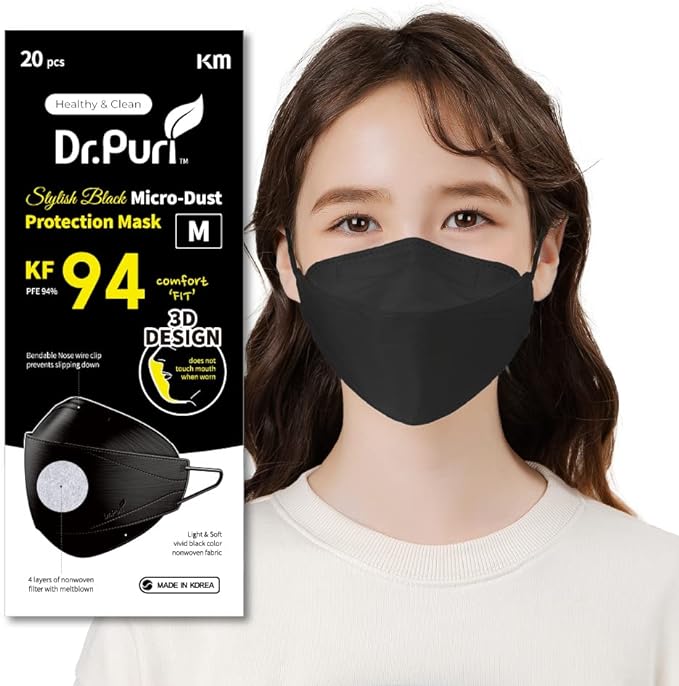 [20 Pack] New Micro-Dust Protection Face Premium Mask (KF94) Black Medium
