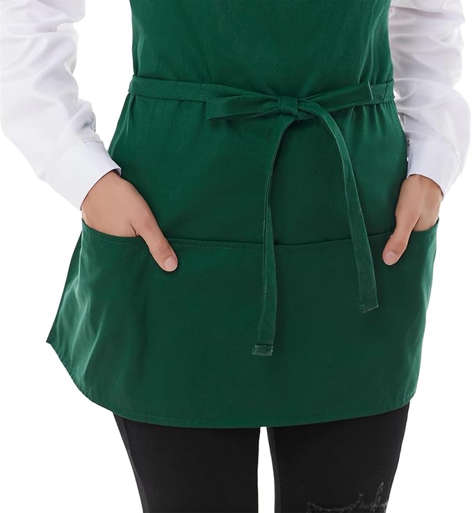 Short Cotton Aprons for Women with 3 Pockets, Chef Apron for Unisex,Waitress Apron for Kitchen Cooking Restaurant BBQ