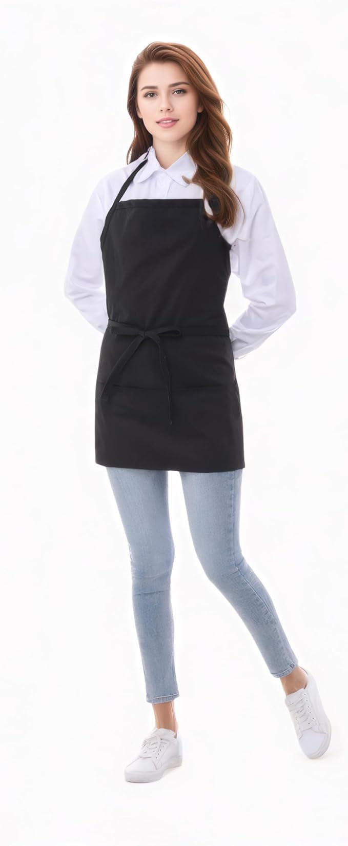 Short Cotton Aprons for Women with 3 Pockets, Chef Apron for Unisex,Waitress Apron for Kitchen Cooking Restaurant BBQ