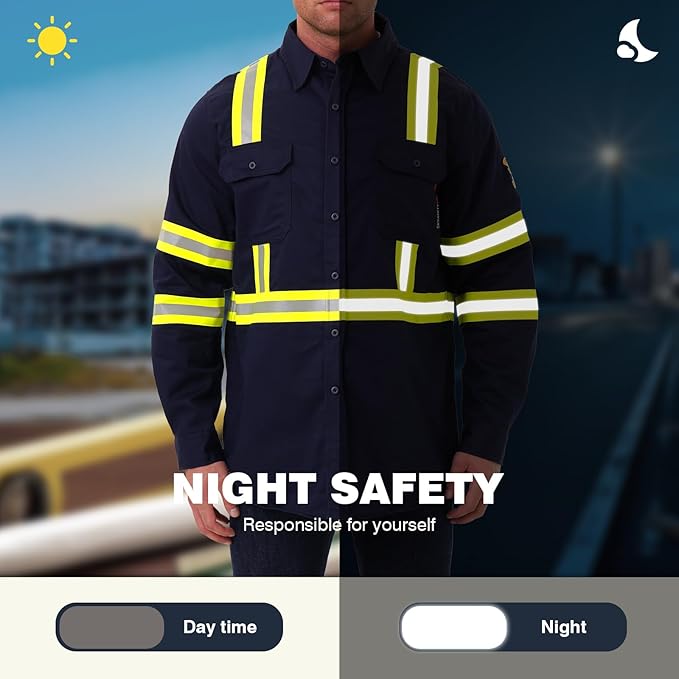 SKSAFETY 7oz FR Shirts for Men, Welding Shirt Hi Vis Flame Resistant 100% Cotton Fire Retardant Longsleeve Shirt CAT2/NFPA