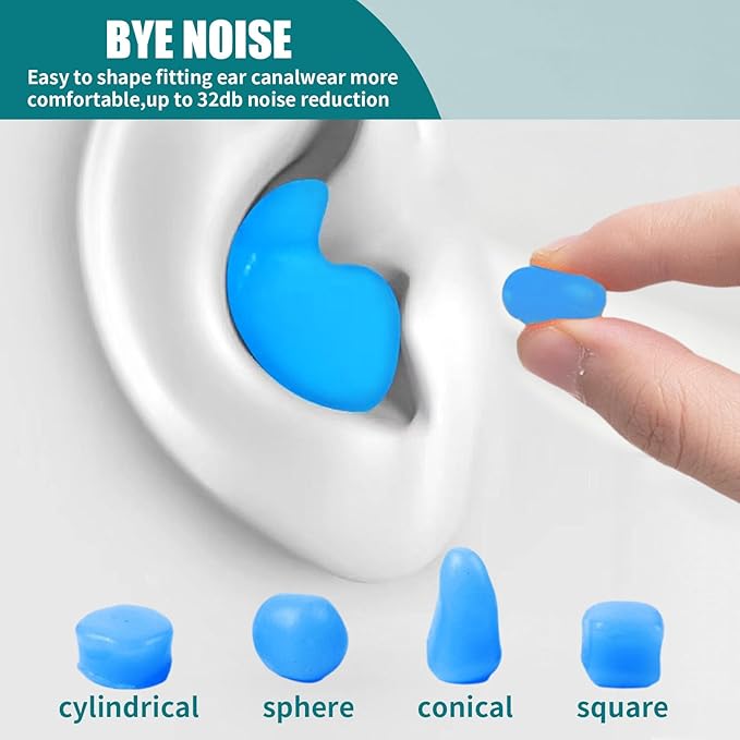 Ultra-Soft Noise Cancelling Sleeping Ear Plugs - Moldable Silicone，Wear Comfortable Noise Repairing Ear Plugs，for Adults, Kids and Swimming (Color 2, One Size)