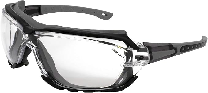 Birdz Eyewear Gasket Safety Padded Motorcycle Sport Sunglasses Grey with Clear Lens