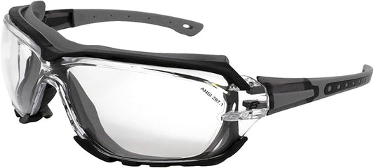 Birdz Eyewear Gasket Safety Padded Motorcycle Sport Sunglasses Grey with Clear Lens