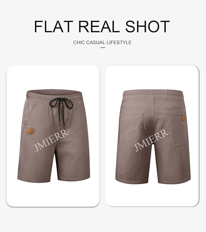 JMIERR Mens Casual Shorts - Cotton Drawstring Summer Beach Stretch Twill Chino Golf Shorts