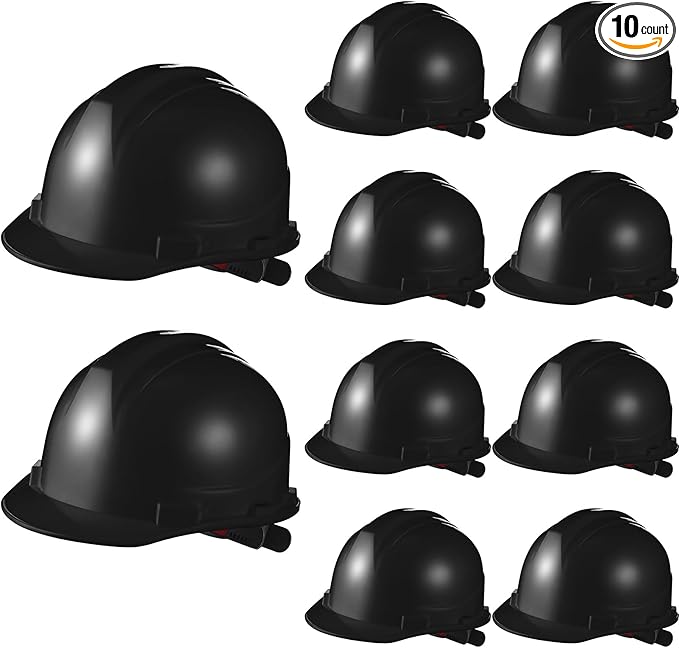 Leumoi 10 Pcs Suspension Hard Hat, Construction Hard Hat for Safety, Ratchet Cap Style with Self Adjusting Crown Straps for Man Woman