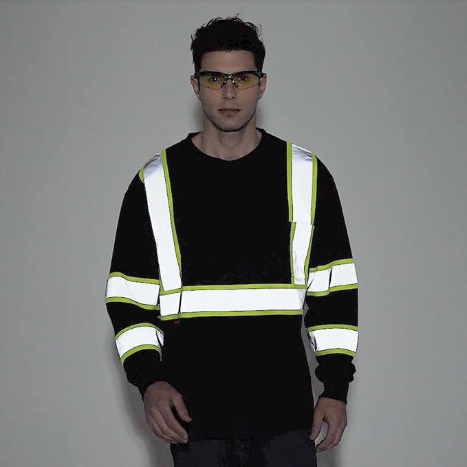 ProtectX Men's High Visibility Heavy Duty Long Sleeve Reflective Safety T-Shirts for Construction, Class 2-3 Type R