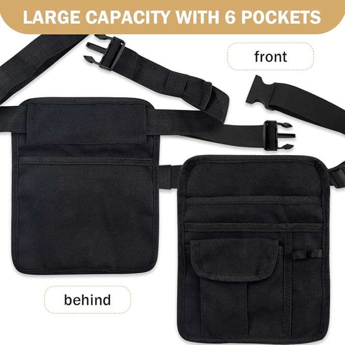 Professional Cleaning Apron with 5 Pockets and Adjustable Waist Belt, Bartender, Chef, Waiter - Women & Men, Restaurants, Cafes, Bars, Black