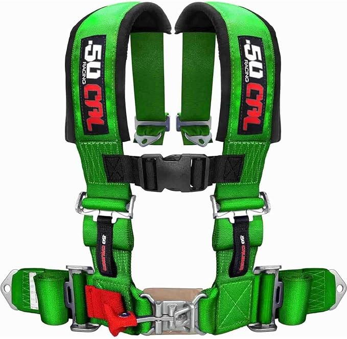 4 Point 2" Racing Harness for Bucket Seats, Quick Release Safety Belt for UTV/RZR, Adjustable Seatbelt with Mounting Hardware, Choose from 9 Colors, Secure Fit for Off-Road Vehicles, Green, (6008A1)