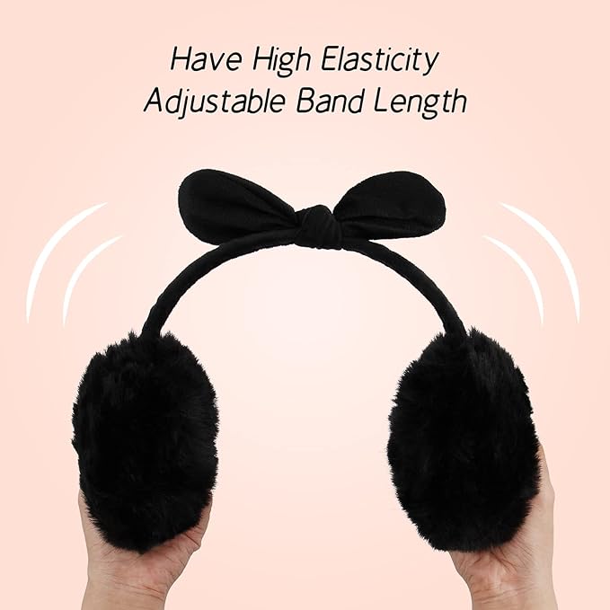 POXIMI Women Winter Earmuffs Girl Ski Adjustable Ear Covers for Cute Bow Ear Warmer Outdoor Earmuff Fleece Lining