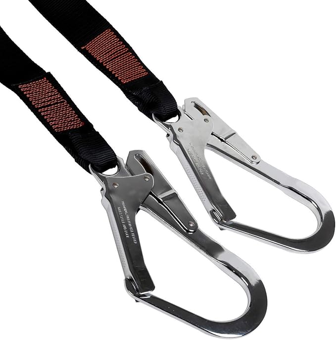 KSEIBI 422006 Single Leg Snap Hook and Two Scaffolding Hook w 6-Foot Internal Shock Lanyard Fall Protection Equipment for Safety Harness