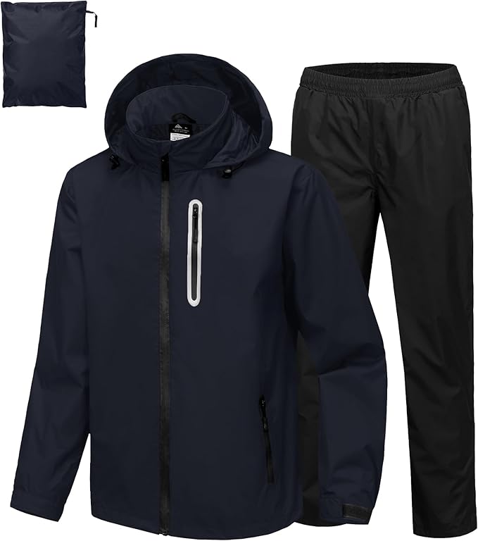 SWISSWELL Men's Waterproof Golf Rain Suit Rain Gear Jacket and Pant Outdoor Lightweight Hooded Raincoat