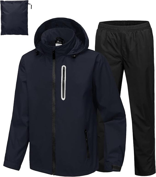 SWISSWELL Men's Waterproof Golf Rain Suit Rain Gear Jacket and Pant Outdoor Lightweight Hooded Raincoat