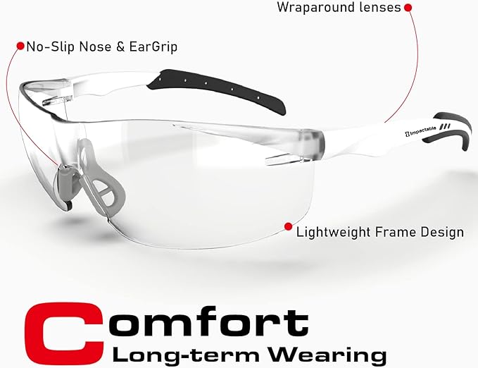 ANSI Z87.1 Fit-Upgraded Safety Glasses – Anti-Fog, UV, Impact & Scratch Resistant – Clear Wraparound for Work, Pickleball, Racquetball – No-Slip Nose Grip – 1 Pack