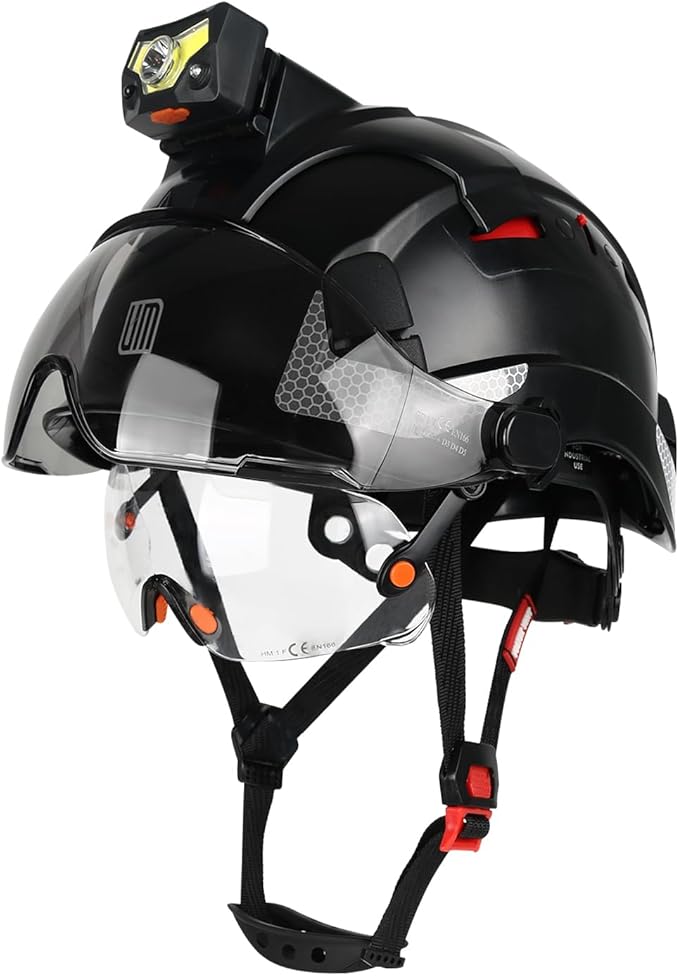 Safety Helmet Hard Hat with Detachable Headlamp Light and Visor Construction Hardhats for Men ANSI/ISEA Z89.1 Certified