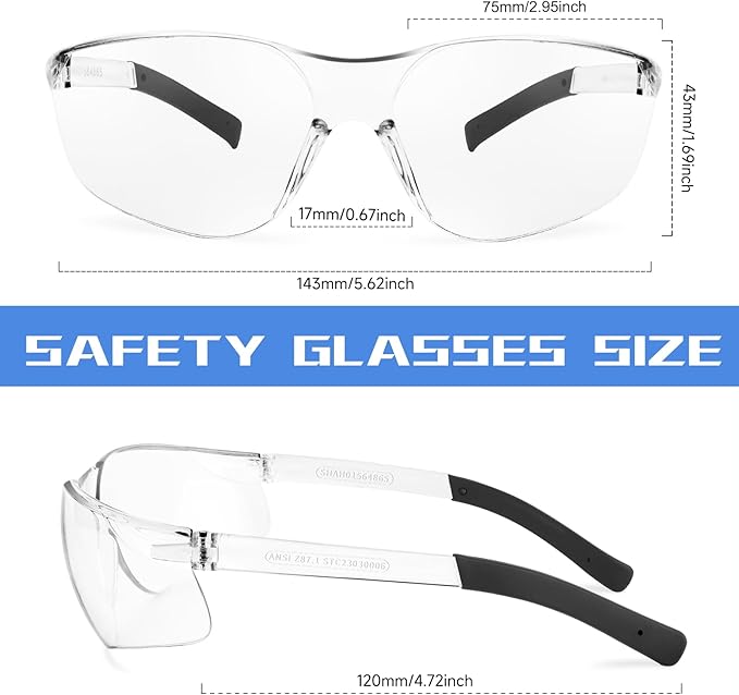 Clear Safety Glasses Bulk of 100,ANSI Z87.1 Eye Protection Goggles with Scratch and Impact Resistant for Construction and Laboratory