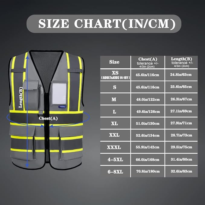 AYKRM 11 color High Vis Reflective Safety Vest for Women Men Security Pocket Zipper